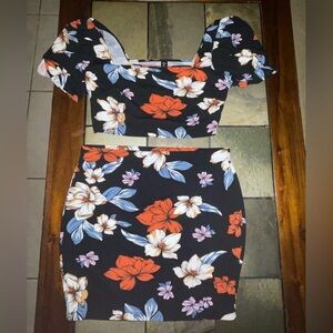 Floral two piece skirt and crop top outfit